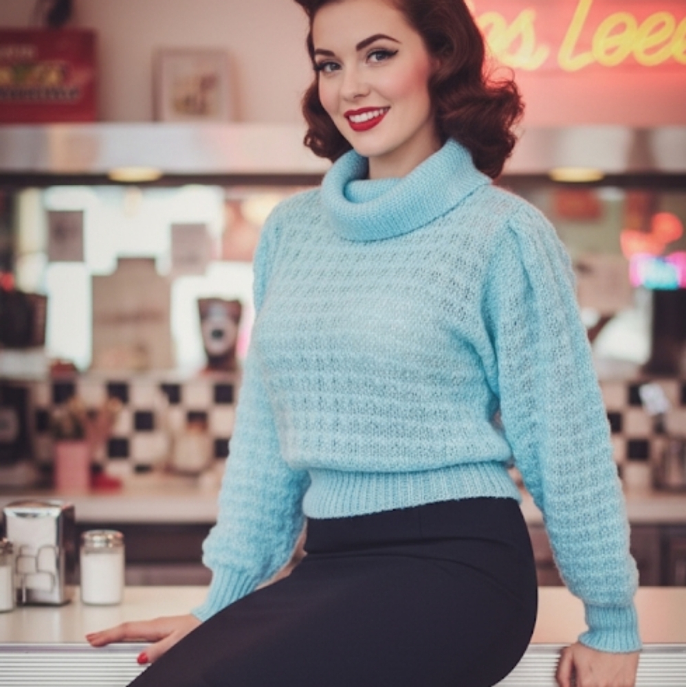 VINTAGE textured knit turtleneck L